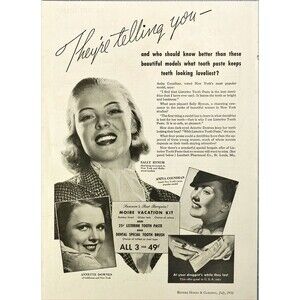 Listerine Tooth Paste "Beautiful Models Know What Tooth Paste Works" Vtg Ad 1936